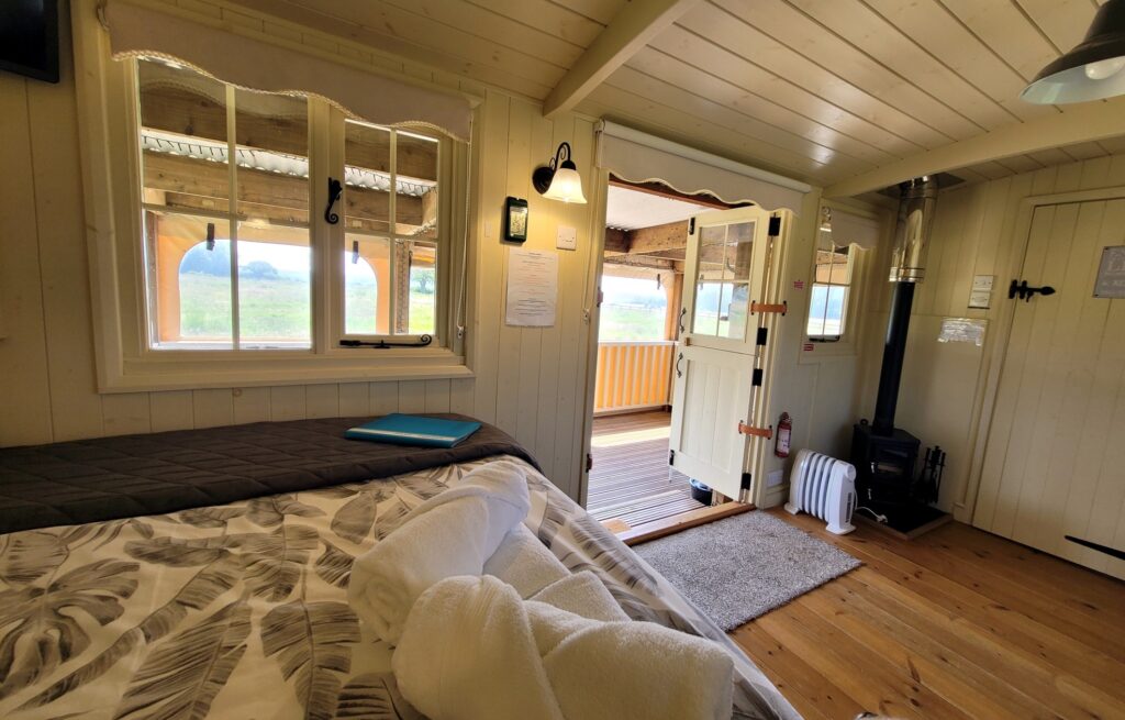 Inside one of the Hampshire Glamping Shepherd Huts